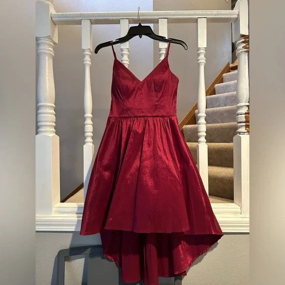 short brown dress boots MACloth Straps V Neck High low Prom Dress Red Formal Party Gown Red / Above Knee / US2 main image 0